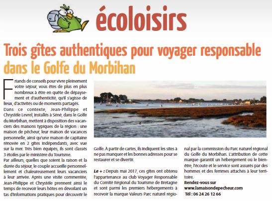 Trois gîtes authentiques pour voyager responsable dans le Golfe du Morbihan - L'écolomag